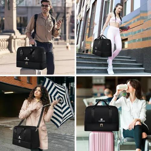 Vista 7 de Bolsas de viaje para mujer, bolsas de fin de semana, bolsa de lona para mujer, A-Negro, Simple y a la moda, Beis