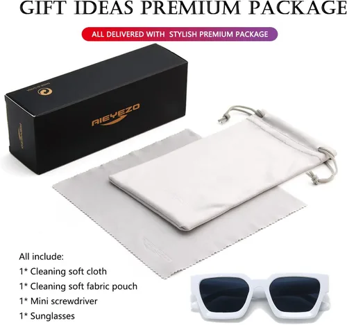 Vista 162 de AIEYEZO Gafas de sol cuadradas para mujeres y hombres, gafas de sol cuadradas con montura gruesa, estilo de diseñador simple