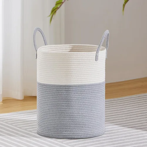 Vista 40 de VIPOSCO Cesta de lavandería tejida pequeña de 30L, color marrón y blanco