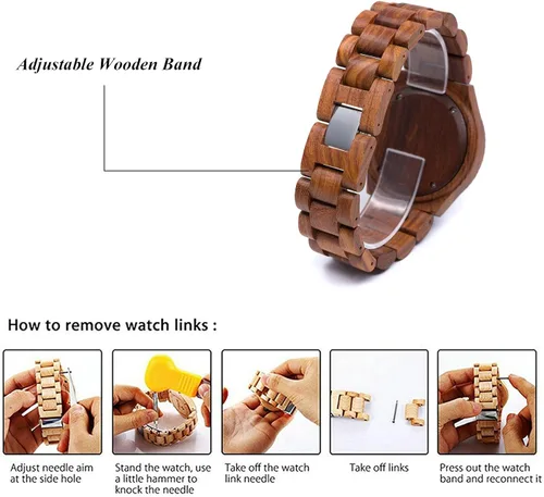 Vista 5 de BEWELL Men Wood Watch Vintage Quartz Movement Lightweight Wrist Watches W112A