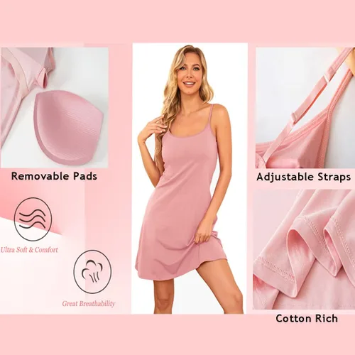 Vista 3 de TAIPOVE Camisón de algodón para mujer, brasier integrado, casual, sexy, acolchado, para debajo de los vestidos