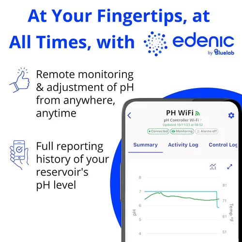 Vista 5 de Controlador de pH Bluelab Wi-Fi con monitoreo del reservorio 24/7 para pH con dosificación automatizada de nutrientes, integración Edenic, sondas