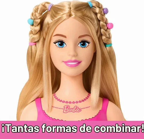 Vista 4 de Cabeza de Muñeca Barbie para Estilo, Cabello Rubio con 20 Accesorios Coloridos, Cabeza de Muñeca para Peinar