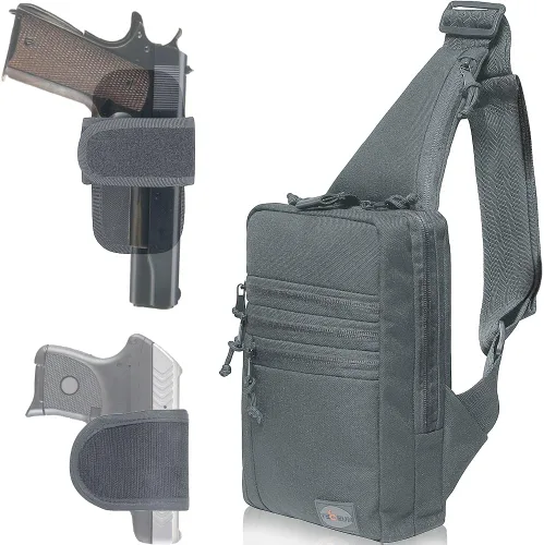 Vista 10 de TECEUM Bolso bandolera táctico compacto – CCW para todos los días – Más de 10 estilos – Bolso cruzado de hombro para transporte oculto de pistola