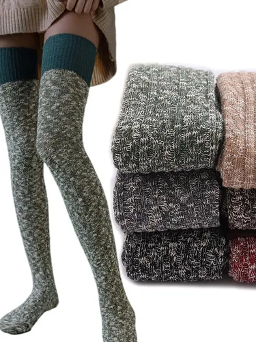 Vista 6 de HYTENSUN Calcetines de invierno de punto alto para mujer, estilo vintage, extra largos, calentadores de piernas por encima de la rodilla, medias