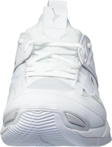 Vista 2 de Mizuno Wave Momentum - Tenis de voleibol para mujer 7 1 2 0750, color blanco y plateado, talla 7.5 de EE. UU