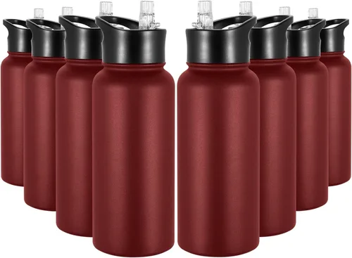 Vista 74 de Botella de agua aislada de 64 onzas con tapas de pajita y boquilla, jarra de agua de acero inoxidable de medio galón con mango de paracord, vacío