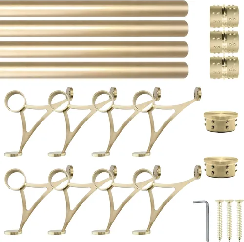 Vista 13 de Kit de riel de pie de montaje combinado, acabado dorado satinado, tubo de acero inoxidable de 2 pulgadas de diámetro exterior con conector interno