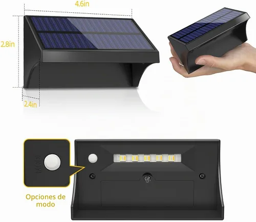 Vista 7 de NIORSUN Luces de valla para exteriores, paquete de 6 luces solares LED impermeables para valla con batería de 1500 mAh, blanco cálido/blanco Negro
