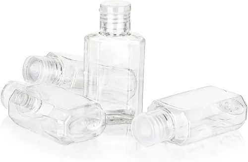 Vista 6 de Pumtus Paquete de 60 botellas de plástico recargables con tapa abatible, desinfectante de manos vacío transparente de 2 onzas con tapa abatible