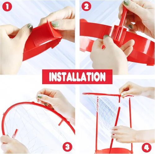 Vista 5 de Novelty Place Head Basketball Hoop Juego de fiesta para niños y adultos, diadema de baloncesto ajustable con 20 bolas, rojo y blanco