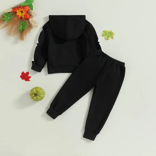 Vista 3 de Sudadera de manga larga con capucha y pantalones largos, 2 piezas Negro