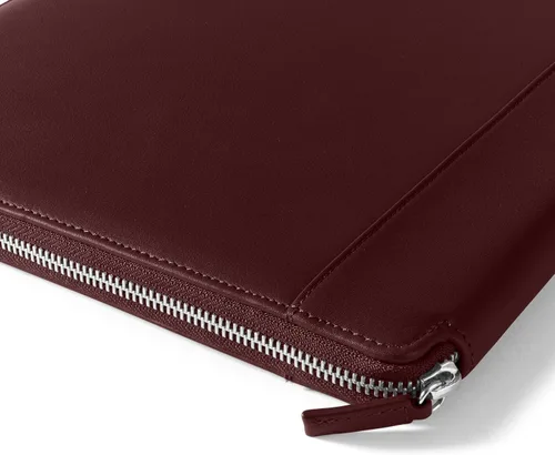 Vista 3 de Leatherology Cartera ejecutiva Burdeos con cremallera, bolsillo interior de piel de grano completo, bolsillo interior para tableta, lazo