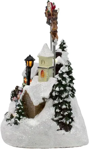 Vista 3 de Kurt Adler Pueblo musical LED con pilas con Papá Noel y ciervos, 11 pulgadas