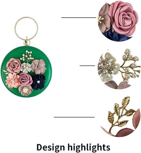 Vista 4 de shiiriin Bolso de mano para mujer 3D rosa nude floral bolso de mano Hecho a mano con perla Boda nupcial diurna fiesta de noche