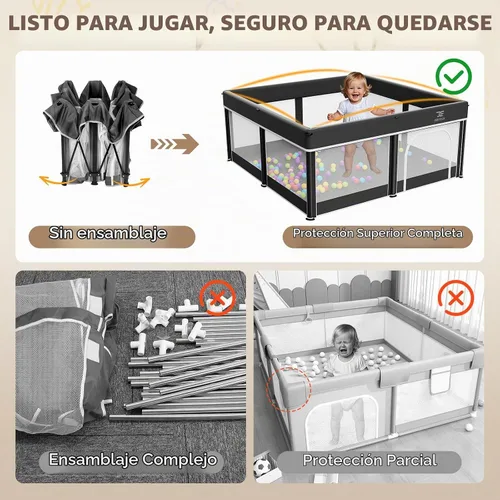 Vista 3 de Corralito plegable para bebés de 50 x 50 con alfombrilla - Patio portátil Negro