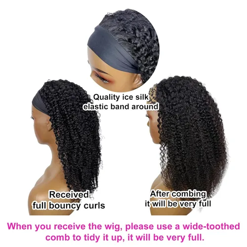 Vista 4 de Boopwine Peluca de cabello humano rizado con diadema para mujeres negras, 28 pulgadas, sin pegamento, sin encaje frontal, peluca de cabello virgen