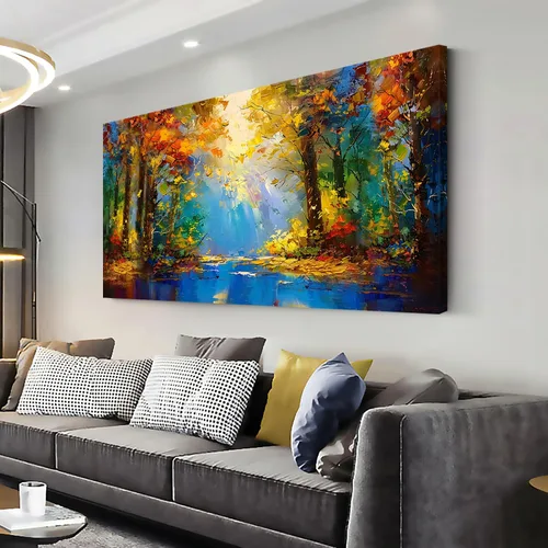 Vista 26 de LASMOND Arte de pared abstracto moderno de árbol para sala de estar, pintura en lienzo en blanco y negro, arte de pared grande de paisaje natural