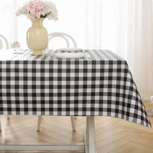 Vista 7 de SASTYBALE Mantel rectangular de vinilo a cuadros con reverso de franela, 52 x 70 pulgadas, impermeable, mantel de plástico para comedor, fiesta