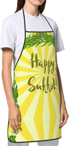 Vista 4 de Delantal de chef judío Happy Sukkot para vacaciones, delantales ajustables para restaurantes y camareros para mujeres, hombres, cocina, restaurante