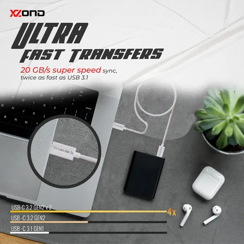 Vista 3 de Cable USB C a C 3.2 Gen 2x2 - Transferencia de datos de 20 Gbps - Video de monitor HDR 4K 60Hz - Carga PD de 100 W - Compatible con Thunderbolt
