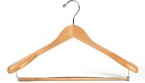 Vista 7 de Perchas de madera de lujo con hombros anchos, paquete de 2 unidades, con barra de bloqueo, acabado natural liso de madera para armario, soporta