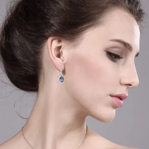 Vista 139 de Gem Stone King Aretes colgantes de gota para mujer, plata de ley 925, piedra natal ovalada de 0.354 x 0.276 in, joyería fina, regalos para ella
