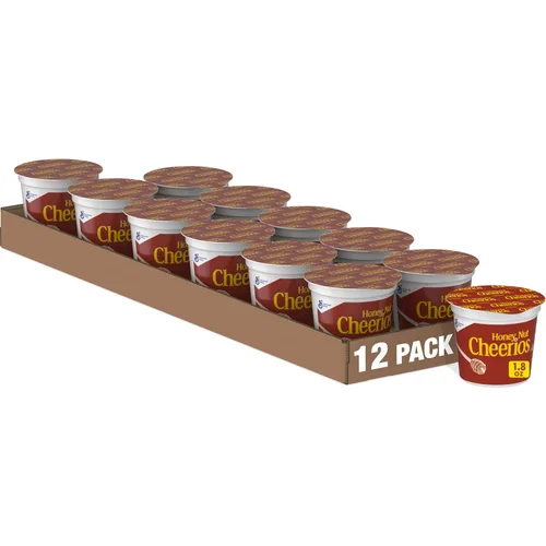 Vista 11 de Copas de cereales para desayuno Honey Nut Cheerios, cereal sin gluten, porciones individuales, 4 paquetes de 7.2 onzas