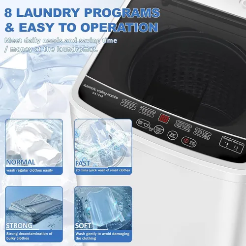 Vista 3 de Erivess Lavadora compacta de 1.9 pies cúbicos, lavadora portátil de 15 libras con 8 programas de lavado, lavadora de lavandería compacta