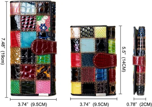 Vista 3 de Carteras multicolor para mujer, tarjetero de cuero genuino, monederos grandes, embrague para teléfono, Multicolor-S, Cartera de viaje