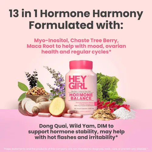 Vista 4 de Hey Girl Equilibrio Hormonal para Mujeres – 13en1 para Menopausia, PCOS, SPM, Estado de Ánimo, Sofocos, Apoyo Hormonal – con Myo-Inositol