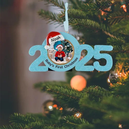 Vista 2 de Adorno personalizado para la primera Navidad del bebé 2024, marco de fotos para bebé, adorno personalizado, primer regalo de recuerdo del bebé