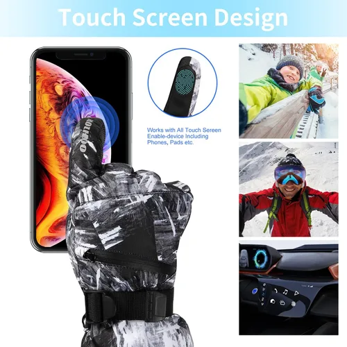 Vista 2 de Guantes de esquí Guantes de invierno impermeables para snowboard para hombres y mujeres, compatibles con pantallas táctiles, cálidos por debajo
