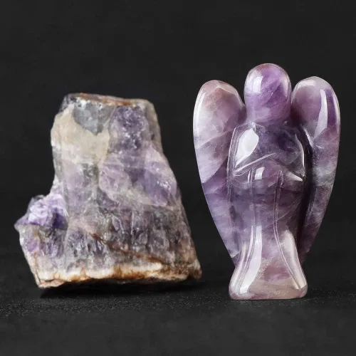 Vista 2 de Artistone Ángel de amatista de 2 pulgadas, ángel curativo de cristal tallado a mano, estatua de ángel guardián de bolsillo con caja de regalo