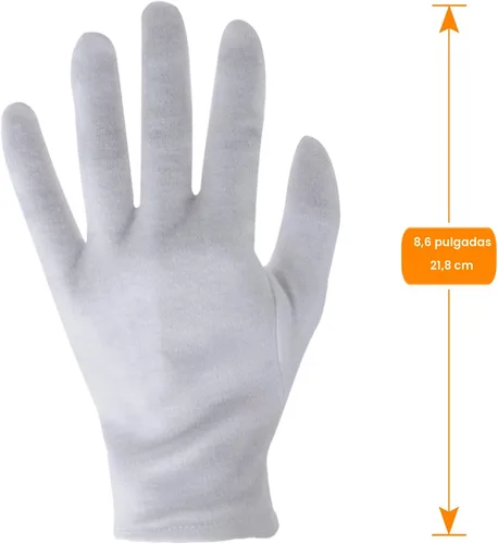 Vista 2 de 12 pares de guantes de algodón blancos para servir, inspección, disfraz - Guantes de tela para manos secas, eccema, SPA hidratante