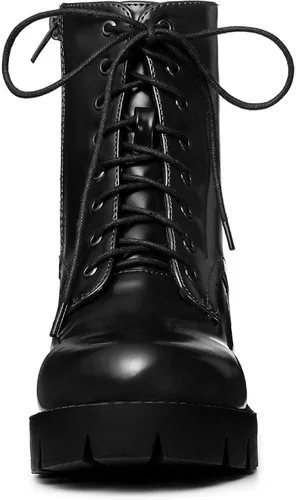 Vista 3 de Allegra K Botas de combate con plataforma y tacón grueso para mujer
