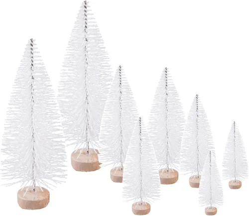 Vista 11 de 8 mini árboles de Navidad artificiales, pinos en miniatura con base de madera, árbol de Navidad de mesa para Navidad, vacaciones, Año Nuevo