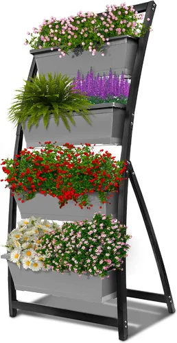 Vista 11 de Outland Living Jardinera elevada de 6 pies – Jardinera vertical independiente con 4 cajas de contenedores, buena para patio o balcón