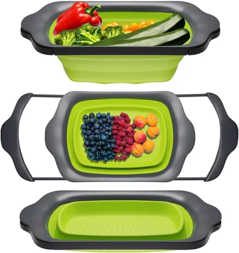 Vista 12 de Comfify Colador sobre el fregadero con asas, elegante colador de cocina de plástico negro para pasta, verduras y frutas, diseño que ahorra espacio