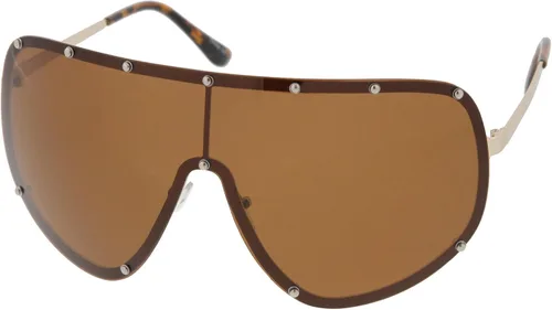 Vista 2 de zeroUV Oversize Flat Top Riveted Rimless Polarized Mono Lens Shield Sunglasses 80mm