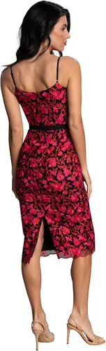 Vista 3 de Dress the Population Vestido midi Emma con cuello en V bordado sin mangas con cinturón para mujer