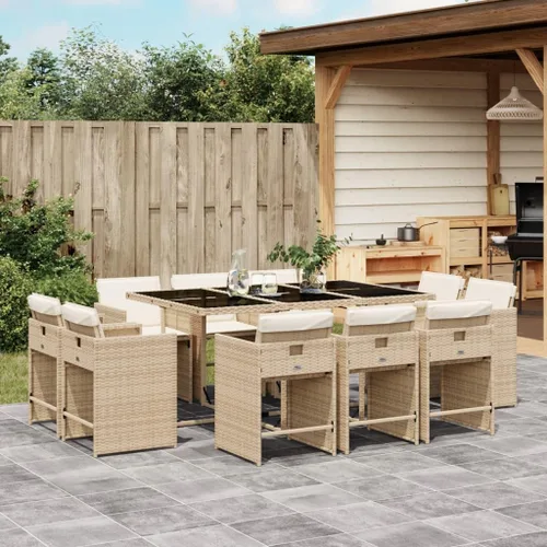 Vista 15 de 9-Piece Patio Dining Set with Cushions Beige Poly Rattan Outdoor Furniture for Garden Backyard Balcony – Foldable Chairs Space Saving Design