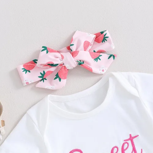 Vista 2 de Traje de primer cumpleaños para bebé niña, mameluco de manga corta, pantalones acampanados, diadema de 3 piezas