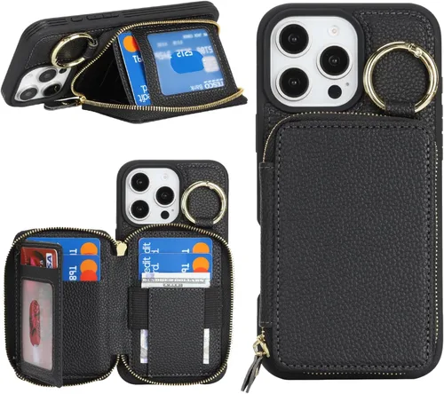 Vista 32 de Funda compatible con iPhone Air Wallet con tarjetero para iPhone Air, funda con cremallera y ranura para mujer, 5G de 6.5 pulgadas, color oro rosa