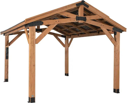 Vista 10 de Backyard Discovery Granada - Pabellón de madera de cedro para parrilla BBQ de 10' x 9' con techo rígido de acero galvanizado, barras superiores