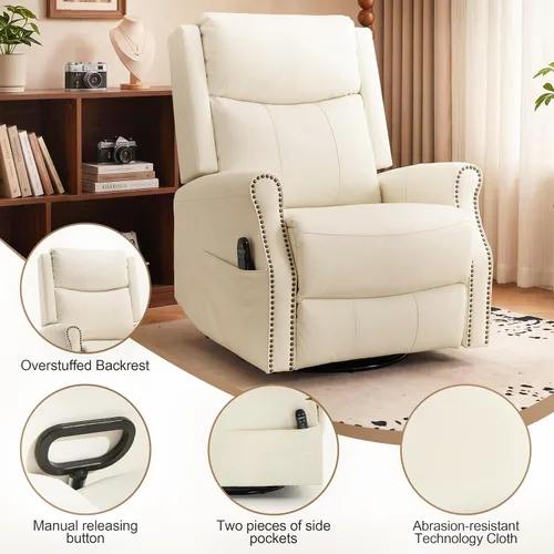 Vista 7 de Faux Leather Manual Swivel Rocker Recliner Chair, Vibration Massage, Beige