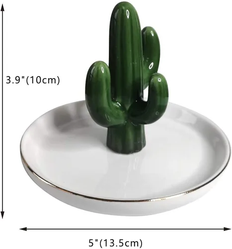 Vista 3 de AUTOARK Bandeja de joyería con soporte de anillo de cactus, AJ-206 Borde dorado
