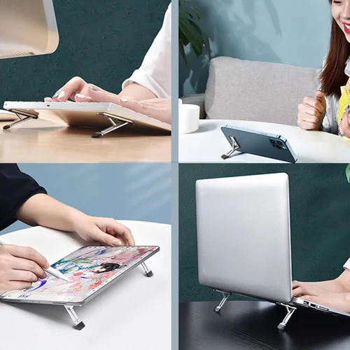 Vista 8 de Soporte plegable portátil de aluminio para computadora portátil, elevadores de enfriamiento invisibles, alturas ajustables, ordenador portátil