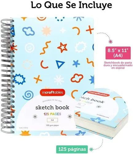 Vista 2 de Incraftables Cuaderno de bocetos para niños con tapa dura encuadernada en espiral, 125 páginas, cuaderno de bocetos y papel de dibujo para niños