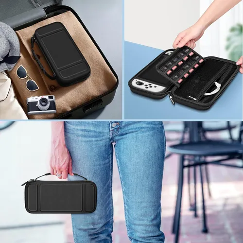 Vista 7 de Fintie Funda de transporte para Nintendo Switch OLED modelo 2021Switch 2017, a prueba de golpes funda protectora rígida bolsa de viaje con 10